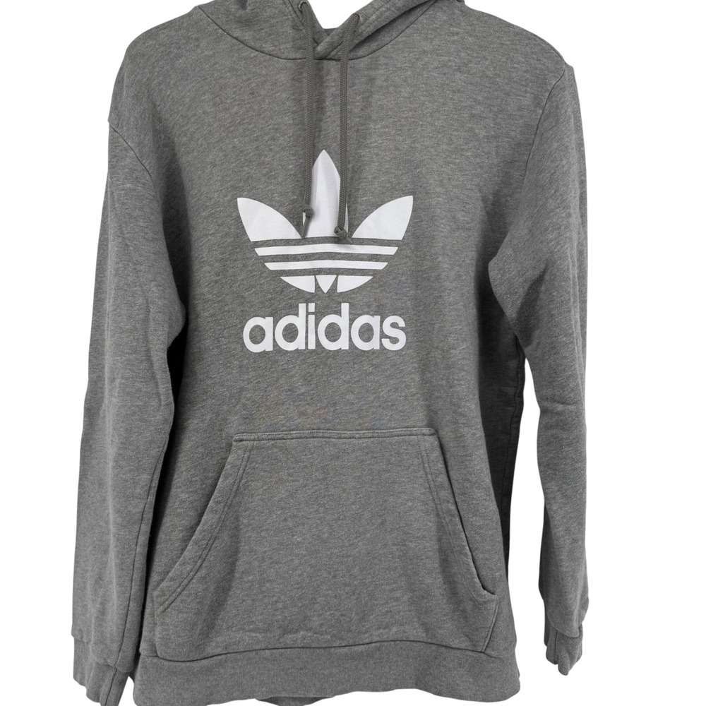 Adidas Originals Trefoil Hoodie Mens Large Gray Pullover Sweatshirt Heavy Thick